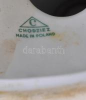 Chodziez 3 ágú asztali gyertyatartó, porcelán, matrica, rózsás díszítéssel, kopott, jelzett, m: 15 c...