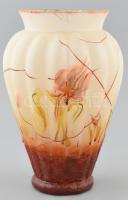 Üveg váza, matt, kézzel festett, apró kopásnyomokkal, m: 24 cm, d: 12 cm