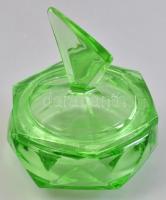 Art Deco zöld öntött üveg bonbonniere, kopott m: 11cm