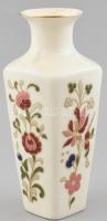 Zsolnay porcelán virágmintás váza, kézzel festett, jelzett, hibátlan, m: 14 cm