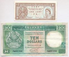 Hongkong 1986. 10$ + 1971-1981. 1c T:II-III Hong Kong 1986. 10 Dollars + 1971-1981. 1 Cent C:XF-F
