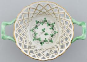 Herendi petrezselyem mintás áttört porcelán kosár. Kézzel festett, jelzett, hibátlan. d: 13 cm