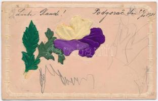 1901 Art Nouveau Emb. Silk floral greeting card (b)