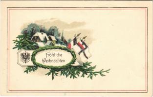 Fröhliche Weihnachten / WWI German military propaganda with Christmas greetings, flag and coat of arms. S.V.D. Nr. 3033. litho