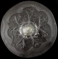 Talpas tortatál öntött üveg, cseresznye motívumokkal. Korának megfelelő állapotban. 30x11 cm