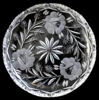 Kristály süteményes kínáló készlet 6 személyes csiszolt virág díszítéssel nagy tál d: 32 cm Hibátlan