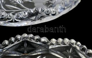 Kristály süteményes kínáló készlet 6 személyes csiszolt virág díszítéssel nagy tál d: 32 cm Hibátlan