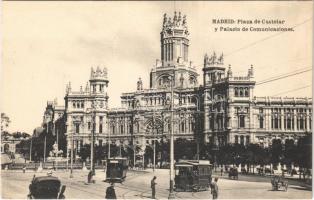 Madrid, Plaza de Castelar y Palacio de Comunicaciones / square, post palace, tram