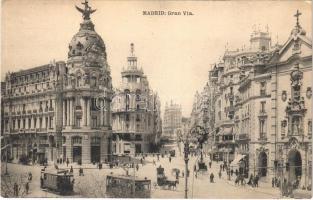 Madrid, Gran Via / street view, tram, shops (EK)