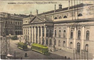 Lisboa, Lisbon; Theatro Nacional Almeida Garrett / theatre, tram (glue mark)