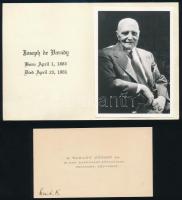 cca 1940-1961 Dr. Várady József m. kir. gazdasági főtanácsos névjegykártyája, halotti értesítője, stb., 4 db
