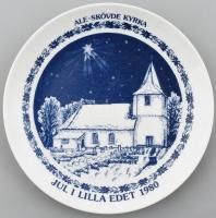 Ale-Sködve Kyrka porcelán tányér, jelzett, matricás, kis kopásnyomokkal, d: 19,5 cm