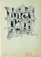 Vincze Lajos (1914-2002): Csák végnapjai; tus-papír; szignált 15x22 cm