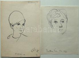 Vincze Lajos (1914-2002): Ruttkay Éva portré és vázlat; tus-papír; szignált 16x22 cm