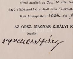 1934 F. Antal Elemér (1896-1995) festőművész iparostanonciskolai rajztanítói oklevele, rajta Rét Ist...