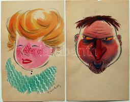 Ruszkay György (1924-1998): 2 db Karikatúra, vegyes technika egyik szignált 13x20cm