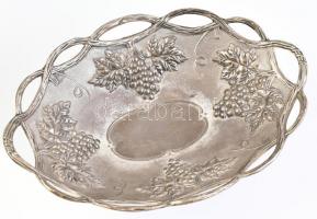 Szőlős asztali fém talpas kínálótál, kopásnyomokkal, d: 25,5 cm