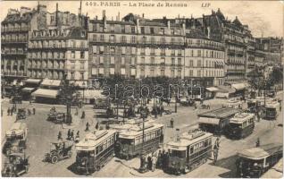 1929 Paris, La Place de Rennes / square, trams, automobiles