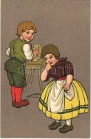 Children art postcard, litho