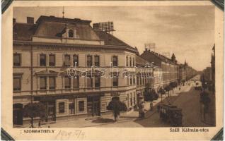 1929 Szombathely, Széll Kálmán utca, Magyar Olasz Bank, villamos (ragasztónyom / glue marks)