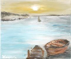 Havasi Szilvia (1982-): Naplemente a tengeren. Akril, vászon, jelzett 30 x 25 cm