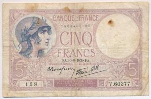 Franciaország 1939. 5Fr T:III tűly.  France 1939. 5 Francs C:F pinholes