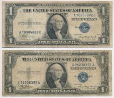 Amerikai Egyesült Államok 1935-1945. (1935A) 1$ Silver Certificate - kisméretű (2x) kék pecsét, William Alexander Julian - Henry Morgenthau Jr. T:III  USA 1935-1945. (1935A) 1 Dollar Silver Certificate - Small size (2x) blue seal, William Alexander Julian - Henry Morgenthau Jr. C:F