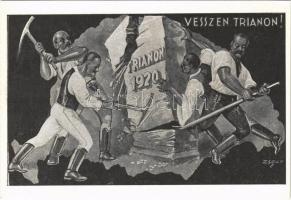 Vesszen Trianon! Kiadja a Magyar Nemzeti Szövetség / Hungarian irredenta propaganda art postcard s: Zsolt