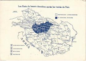 Les Etats du bassin danubien apres les traites de Paix / Magyarország feldarabolása nemcsak kegyetlen és igazságtalan, hanem szánalmasan oktalan cselekedet volt, amely Közép-Európának létalapját gyökerében tette tönkre. Kiadja a Magyar Nemzeti Szövetség / Hungarian irredenta propaganda, Trianon (EK)