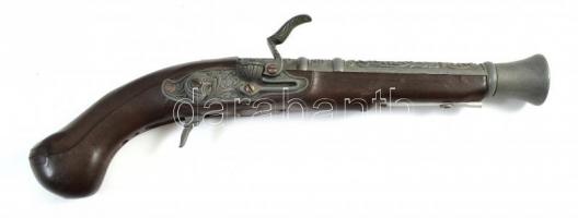 Antik pisztoly gyűjtői replikája, Ravasz nem működik. Fa, fém 34 cm,