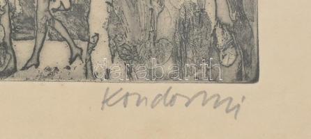 Kondor Lajos (1926-2006): BNV Budapesti nemzetközi vásár. Rézkarc, papír, jelzett, üvegezett fa kere...
