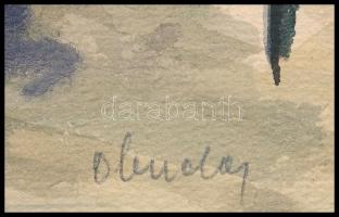 Ujváry Lajos (1925-2006): Óbudai részlet. Akvarell, papír, jelzett. 16x27,5 cm