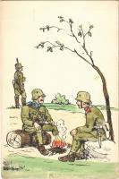 Magyar katonák / WWII Hungarian military art postcard, soldiers (EK)