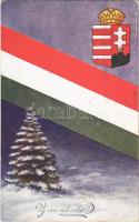 1916 Újévi üdvözlet / WWI Austro-Hungarian K.u.K. military art postcard, New Year greeting with Hungarian flag and coat of arms. H.H.i.W. Nr. 1453. (EK)