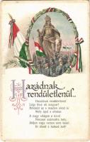 Hazádnak rendületlenül... Szózat / WWI Austro-Hungarian K.u.K. military art postcard, patriotic propaganda with Hungarian flags and soldiers. L&P 5913/II (kopott sarkak / worn corners)