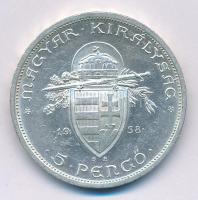 1938. 5P Ag "Szent István" T:1-,2 kis patina 
Adamo P8.1