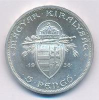 1938. 5P Ag "Szent István" T:1-,2 kis patina 
Adamo P8.1