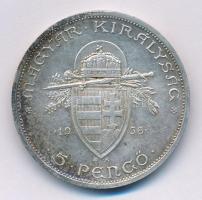 1938. 5P Ag "Szent István" T:2 patina Adamo P8.1