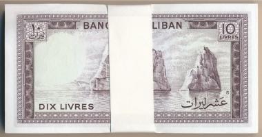 Libanon 1986. 10L (100x) kötegelővel, sorszámkövetők T:I,I- Lebanon 1986. 10 Livre (100x) with wrapper, sequential serials C:UNC,AU