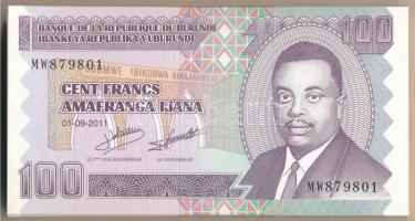 Burundi 2011. 100Fr (100x) kötegelővel, sorszámkövetők T:I,I-  Burundi 2011. 100 Francs (100x) with wrapper, sequential serials C:UNC,AU