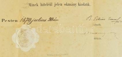 1870 Pecz Ármin (1820-1896) részére szóló Országos Magyar Iparegyesület rendes tagjává választó dísz...