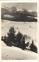 1944 Kárpátalja, Téli táj, síelő, téli sport. Csicsor József kiadása / winter sport in Transcarpathia, ski (EK)