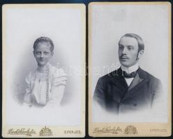 cca 1900 Eperjes, Divald Károly fia fényképész műtermében készült 2 db keményhátú vintage fotó, 10,5x6,5 cm
