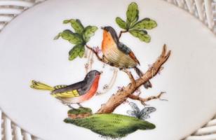 Herendi Rotschild mintás fonott tálka. Kézzel festett, jelzett, jelzett, hibátlan. 14x11 cm