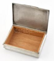 Art deco kártyadoboz, ezüstözött alpakka fa betéttel, jelzett: PV Alpakka, jó állapotú, m: 6,5x11,5x...