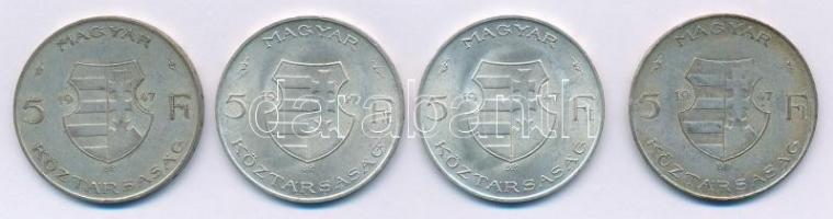 1947. 5Ft Ag "Kossuth" (4x) T:1-,2 patina 
Adamo F8.1