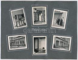 1940 Békéscsaba, a Thöresz család gyógyszertára kívül-belül, 13 db vintage fotó, az albumlapon feliratozva, 4,5x6,2 cm