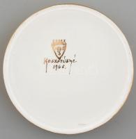 Herend, Koszorúsné jelzett porcelán dobozka kézi, aranyfestéssel d: 10,5 cm