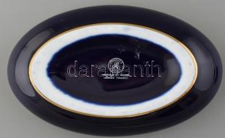 Limoges porcelán cukordoboz, Aranyozott, kék festéssel. Jelzett, minimális kopással 16x10 cm