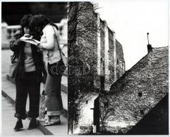 cca 1981 Magyar Alfréd budapesti fotóművész 2 db vintage fotóművészeti alkotása, az egyik feliratozott (Lányok, Tűzfalak Bp-en), 24x11,8 és 24x18 cm
